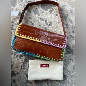 Tommy Croc Embossed Crochet Edge Shoulder Bag